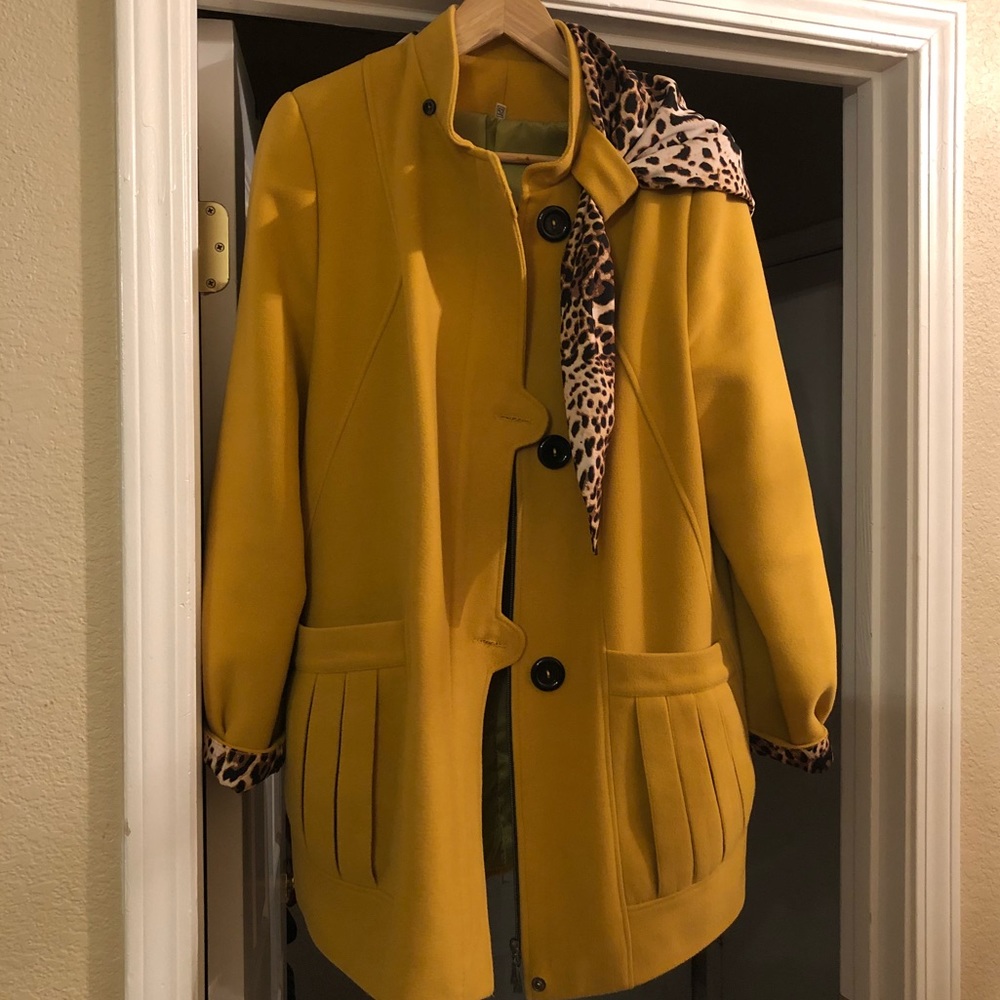 Wool coat mustard color / unique style coat